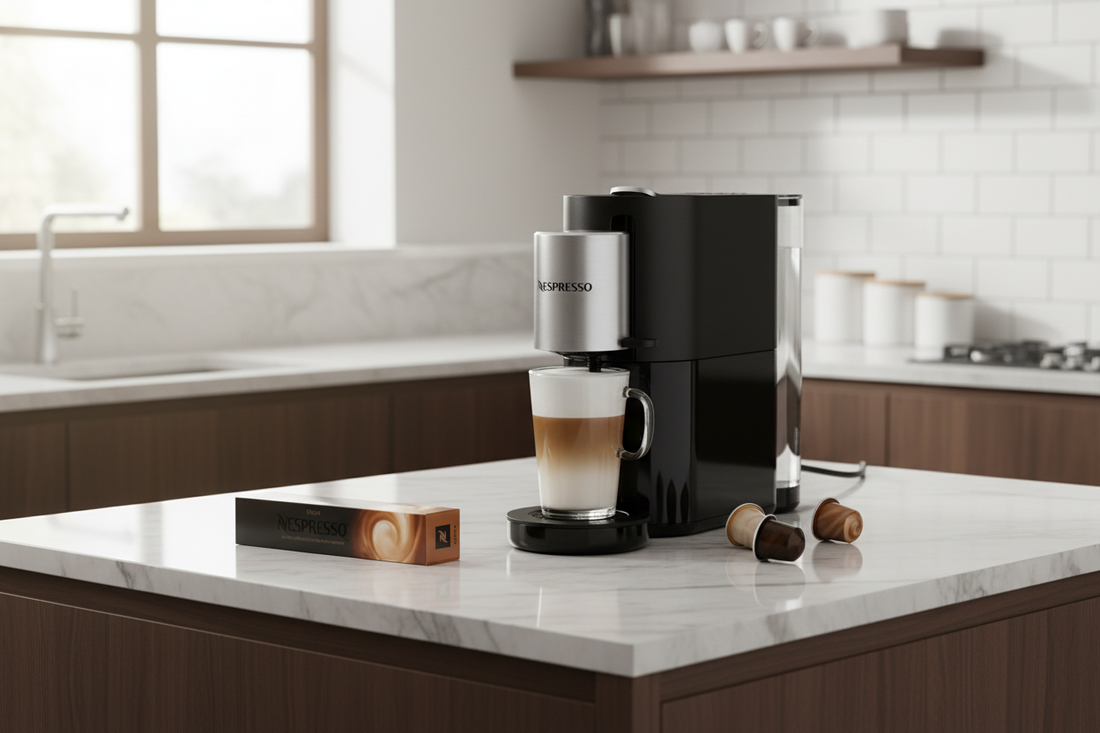 Nespresso Krups Atelier XN8908 Kaffeemaschine mit Milchschäumer in elegantem Schwarz-Silber Design