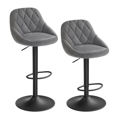 WOLTU Barhocker 2er Set – höhenverstellbar, drehbar, Dunkelgrau. Zwei dunkelgraue Barhocker mit Fußstütze; höhenverstellbar und drehbar für Bartheken.