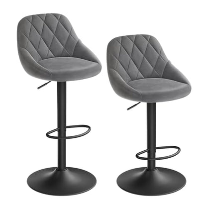 WOLTU Barhocker 2er Set – höhenverstellbar, drehbar, Dunkelgrau. Zwei dunkelgraue Barhocker mit Fußstütze; höhenverstellbar und drehbar für Bartheken.