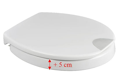 Novara Plus WC Sitz Erhöhung - 5 cm Duroplast Absenkautomatik. Ovaler, weißer Sitz erhöht die WC-Sitzhöhe und erleichtert Hinsetzen/Aufstehen.