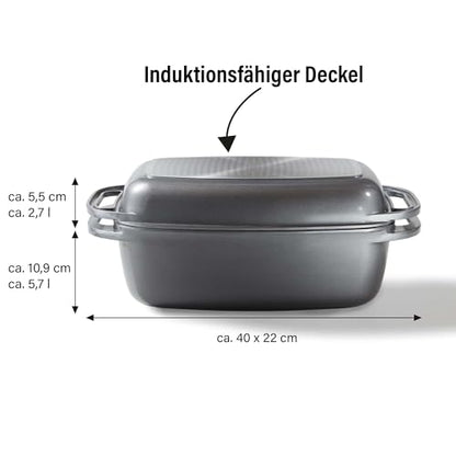 STONELINE Aluguss Bräter 40x22 cm Induktion 5,8L Grau