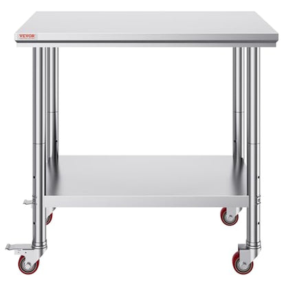 VEVOR Edelstahl Arbeitstisch Küche – 90x60x85cm mit Rollen