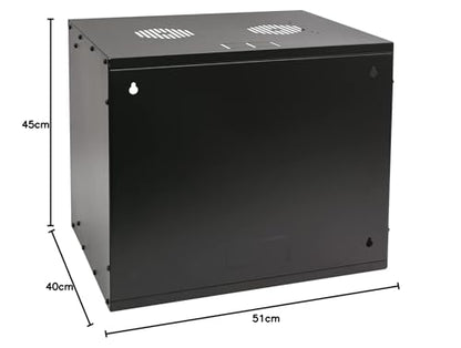 HMF 65709-02 Netzwerkschrank 19 Zoll - 9 HE 400mm Glastür Schwarz