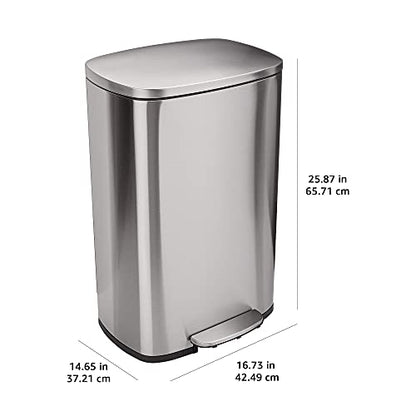 Amazon Basics 50l Rechteck Mülleimer - Küche, Pedal, Satiniert Nickel