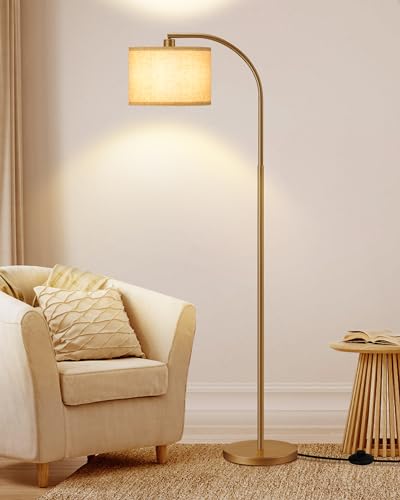 EDISHINE Bogenlampe Gold 161cm - Beiger Leinen-Schirm