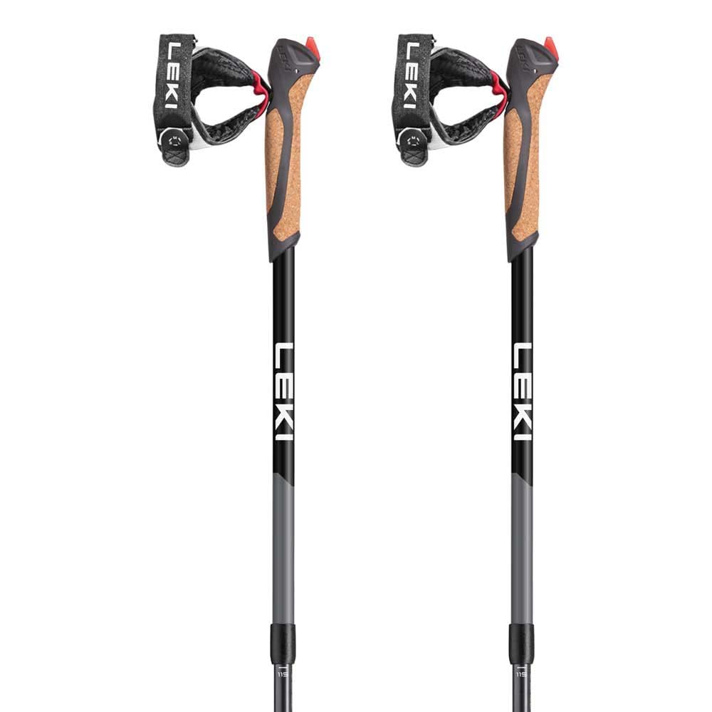 LEKI Spin Stöcke - Black-Silvergray-White 100-130cm. Schwarze, silbergraue, weiße Teleskopstöcke zum Nordic Walking.