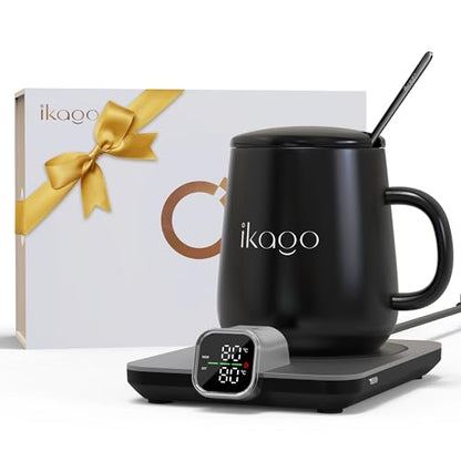 Ikago intelligentes beheiztes Kaffeewärmer Set - Schwarz. Runde Heizplatte, hält Kaffee & andere Getränke auf konstanter Temperatur.