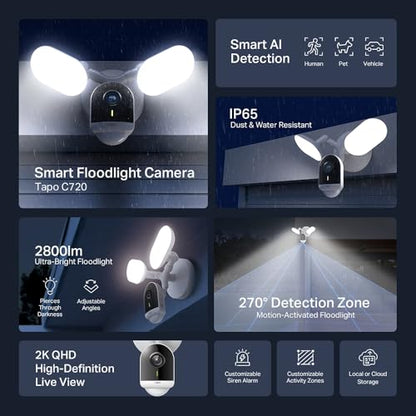 Tapo C720 Flutlicht Sicherheitskamera WLAN 2K aussen – Kabel