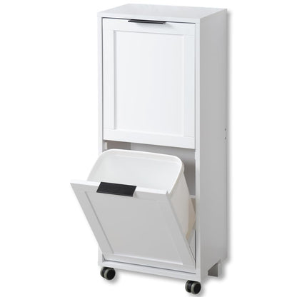 Kesper Universalschrank mit Mülltrennsystem, weiss lackierte Faserplatte, zwei klappbare Fächer, Lenkrollen