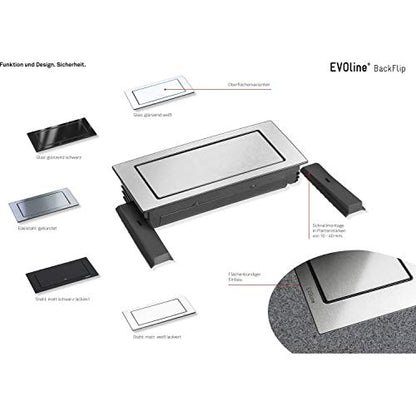 EVOline BackFlip Tischsteckdose 2x Schuko USB-C Edelstahl