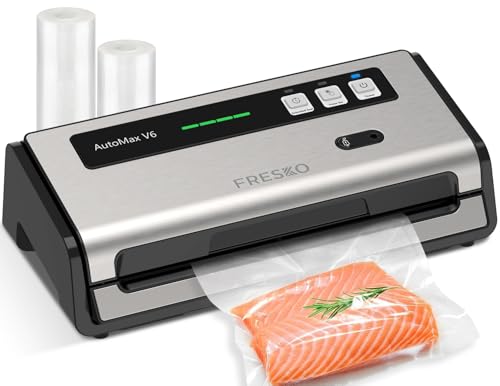 FRESKO Automax V6 Vakuumierer – Automatisch mit Doppelsiegelung. Rechteckig, silberfarben. Entfernt Luft und versiegelt Lebensmittel.