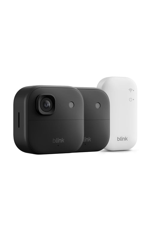 Blink Aussenkamera 2K+ – kabellose Sicherheitskamera, 2er-Set in Schwarz mit Sync-Modul