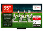 TCL 55Q7C QLED Mini LED TV 55 Zoll 4K HDR Smart TV. Rechteckiger, schlanker schwarzer TV zur Wiedergabe von Medien.