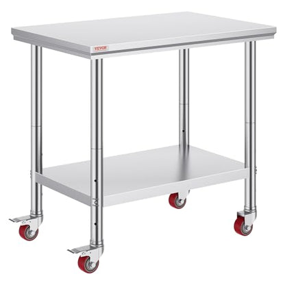 VEVOR Edelstahl Arbeitstisch Küche – 90x60x85cm mit Rollen