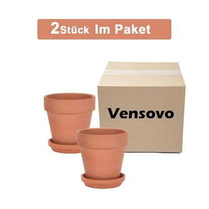 vensovo Terrakotta-Blumentopf 20 cm mit Untersetzer, 2er-Set