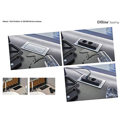 EVOline BackFlip Tischsteckdose 2x Schuko USB-C Edelstahl