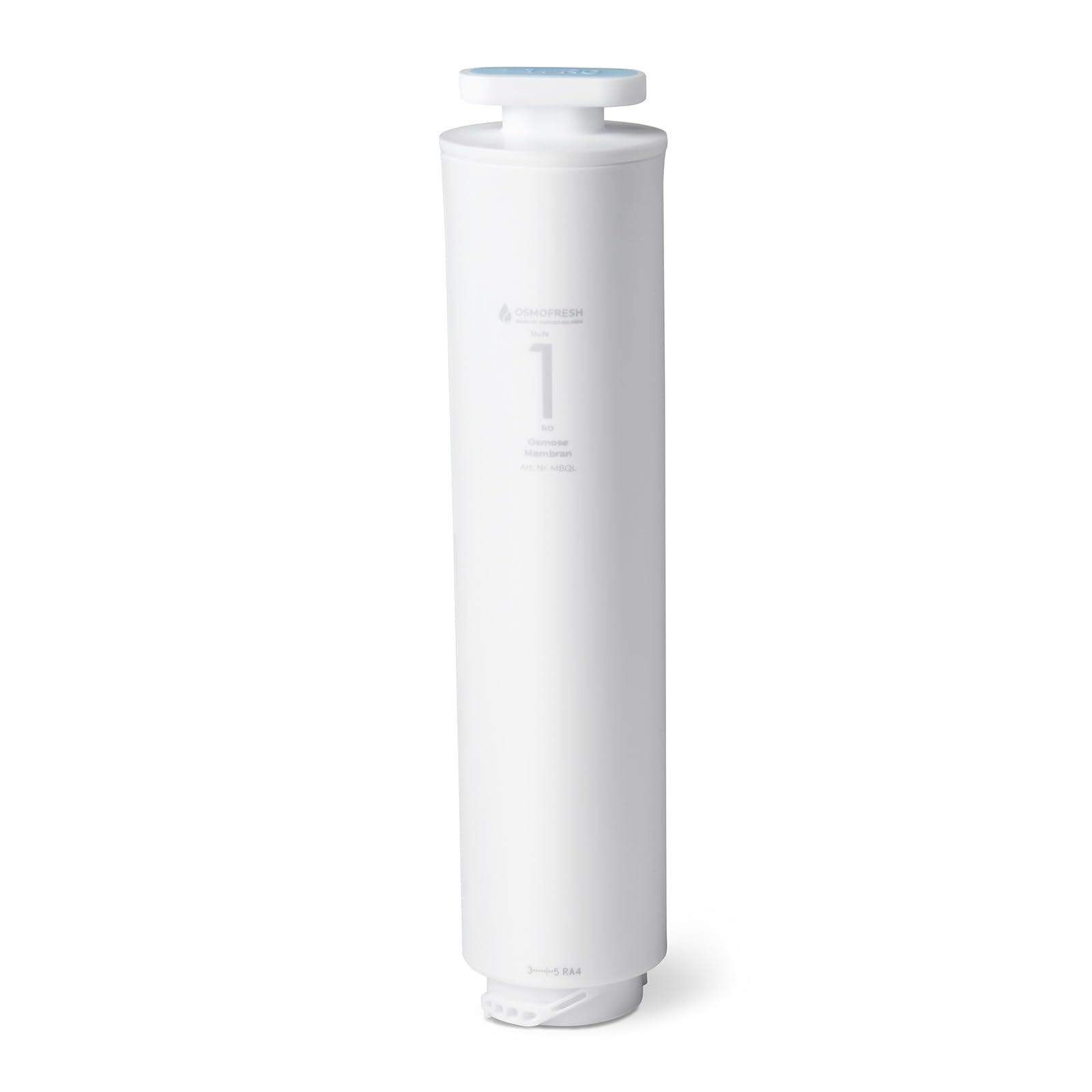 OsmoFresh Quella Membran Osmoseanlage - Life & Pro. Kompaktes, weißes System zur Umkehrosmose von Leitungswasser zu Trinkwasser.