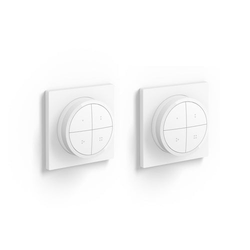 Philips Hue Tap Dial Schalter 2er Pack weiss. Runder Schalter mit Drehrad für drahtlose Dimmung & Steuerung von Hue-Licht.