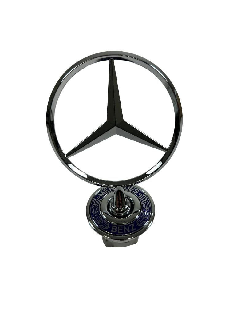 Mercedes-Benz Stern Emblem für C-/E-/CLK-/S-Klasse, A2108800186 in Chrom mit blauem Sockel