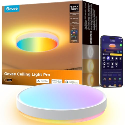 Govee Smart LED Deckenlampe RGBIC - Matter Ø38cm, rund, RGBIC-farbig. Bietet smarte, individuell steuerbare Raumbeleuchtung.