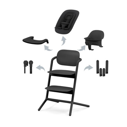 CYBEX Gold LEMO Hochstuhl 4in1-Set mitwachsend - Stunning Black. Sicherer Sitz für Babys & Erwachsene.