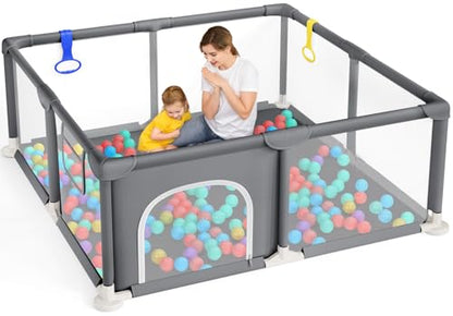 Dripex Laufstall Laufgitter Baby 124x124cm - Dunkelgrau. Quadratischer, dunkelgrauer Laufstall mit Gitterwänden. Bietet sicheren Spielraum für Babys.
