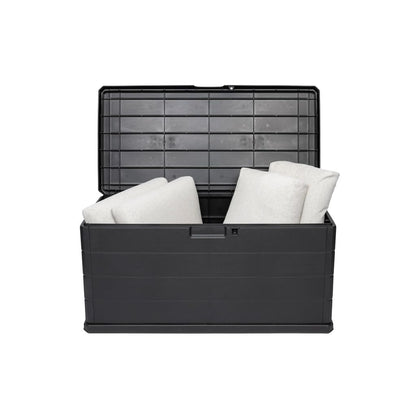 Kreher Kissenbox 340 Liter Holz-Optik Anthrazit mit Sitzfunktion
