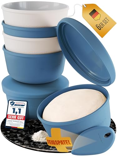 LOEWERK Pizzaballenbox Pizzateig 6er Set mit Deckel – Blau/Grau. Blaue/graue Boxen für Teiglinge zum Lagern und Gehenlassen.