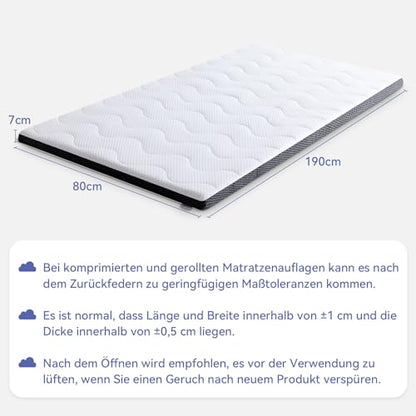 Amazon Basics Matratzen Topper Gel-Schaum - 80x190x7cm weiss