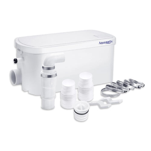 Aquamatix Duschpumpe 250W Hebeanlage Abwasserpumpe kompakt. Kompakte, graue Hebeanlage. Pumpt Dusch-Grauwasser über Druckleitung ab.