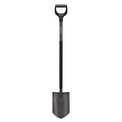 Fiskars Gärtnerspaten spitz, Ergonomic, Borstahl, 125 cm – grau-schwarzer Stahlschaft mit D-Griff