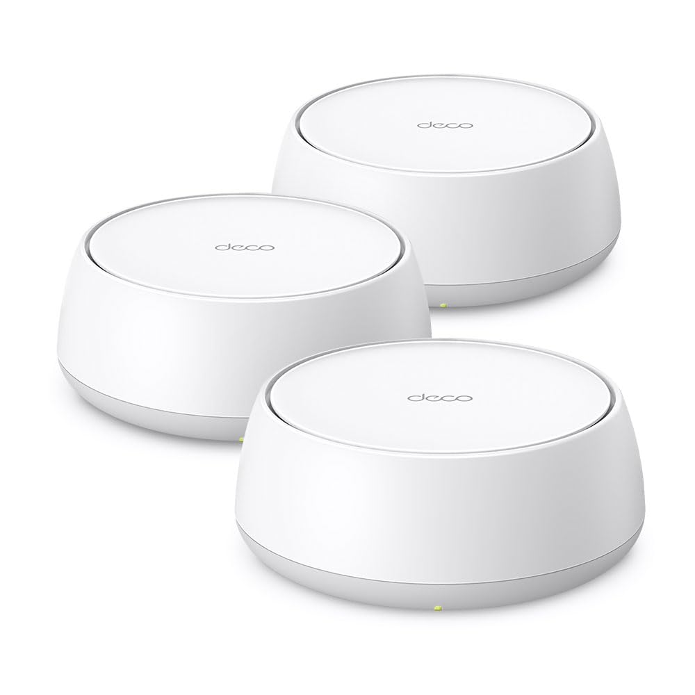 TP-Link Deco BE3600 Wi-Fi 7 Mesh WLAN 3,6 Gbps - 3er Pack: Drei weiße, kompakte Geräte für durchgängiges Wi-Fi 7.