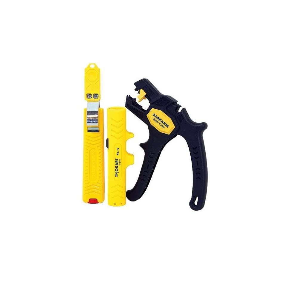Jokari Kabelverarbeitungs-Set 3-teilig für Rundkabel Ø 8–28 mm mit Kabelmesser, Entmanteler und Abisolierzange