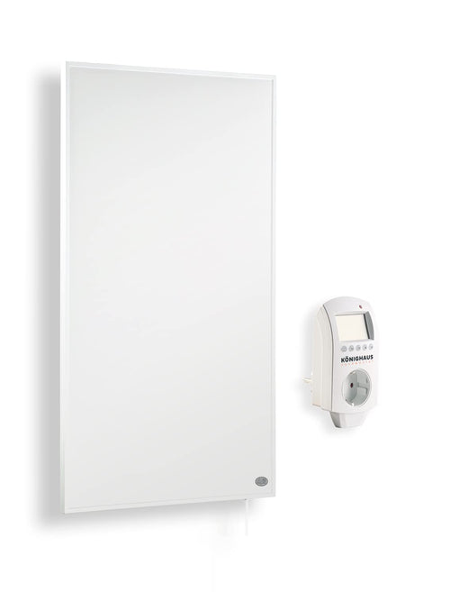 Könighaus Infrarot Wandheizung 1000 Watt – Inkl. Thermostat. Flaches, weißes Rechteck. Infrarot-Heizelement zur Raumheizung.