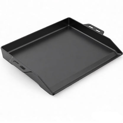 GFTIME Gusseisen Grillplatte 48 x 36 cm, Plancha mit Fettauffangrinne – rechteckig, mit beidseitigen Griffen