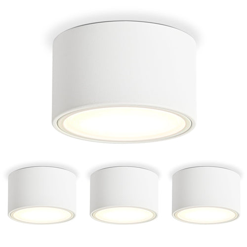 KYOTECH LED Aufbauspot Deckenspot - Weiss Matt 3000K 6W (4er Set): Runder, mattweißer Aufbau-Deckenspot für gerichtetes warmweißes Licht.
