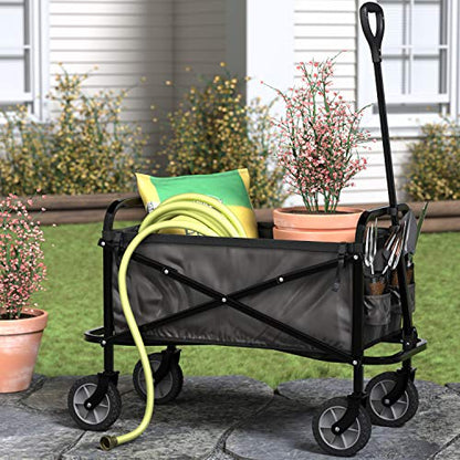 Amazon Basics Faltbarer Bollerwagen Garten mit Abdeckung Schwarz