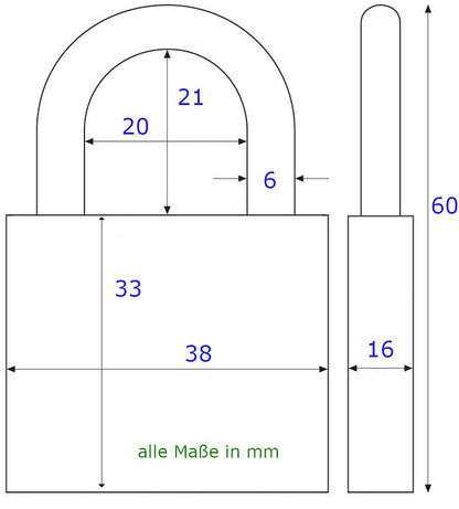 legunto Vorhängeschloss Set 6x gleichschliessend, Stahl, 38 mm