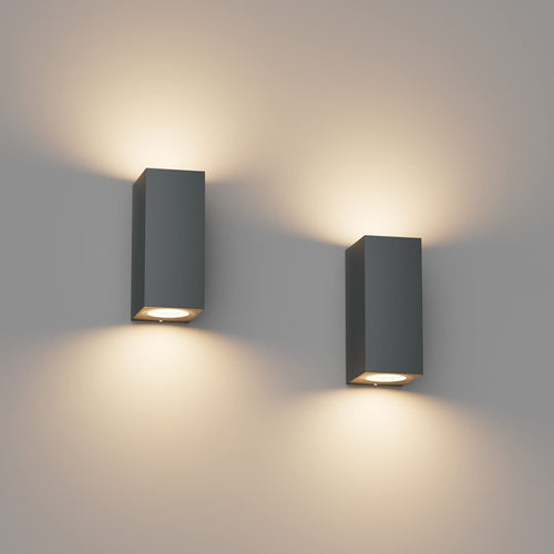 Klighten Wandleuchte Aussen HW601, Anthrazit, IP65, Up Down, 2 Stück, eckiges Aluminium-Gehäuse