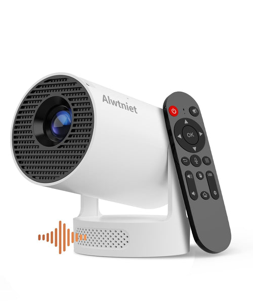 Alwtniet Mini Projektor Tragbarer Beamer - 4K Wi-Fi 6 Android 11. Kompakter, dunkelgrauer Projektor zur Videowiedergabe für Heimkino.