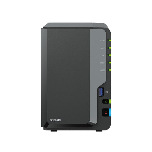 Synology DS224+ 2-Bay Diskstation NAS - 8 TB HDD Bundle. Schwarzes, rechteckiges Gehäuse. Zentraler Datenspeicher für Heim & Büro.