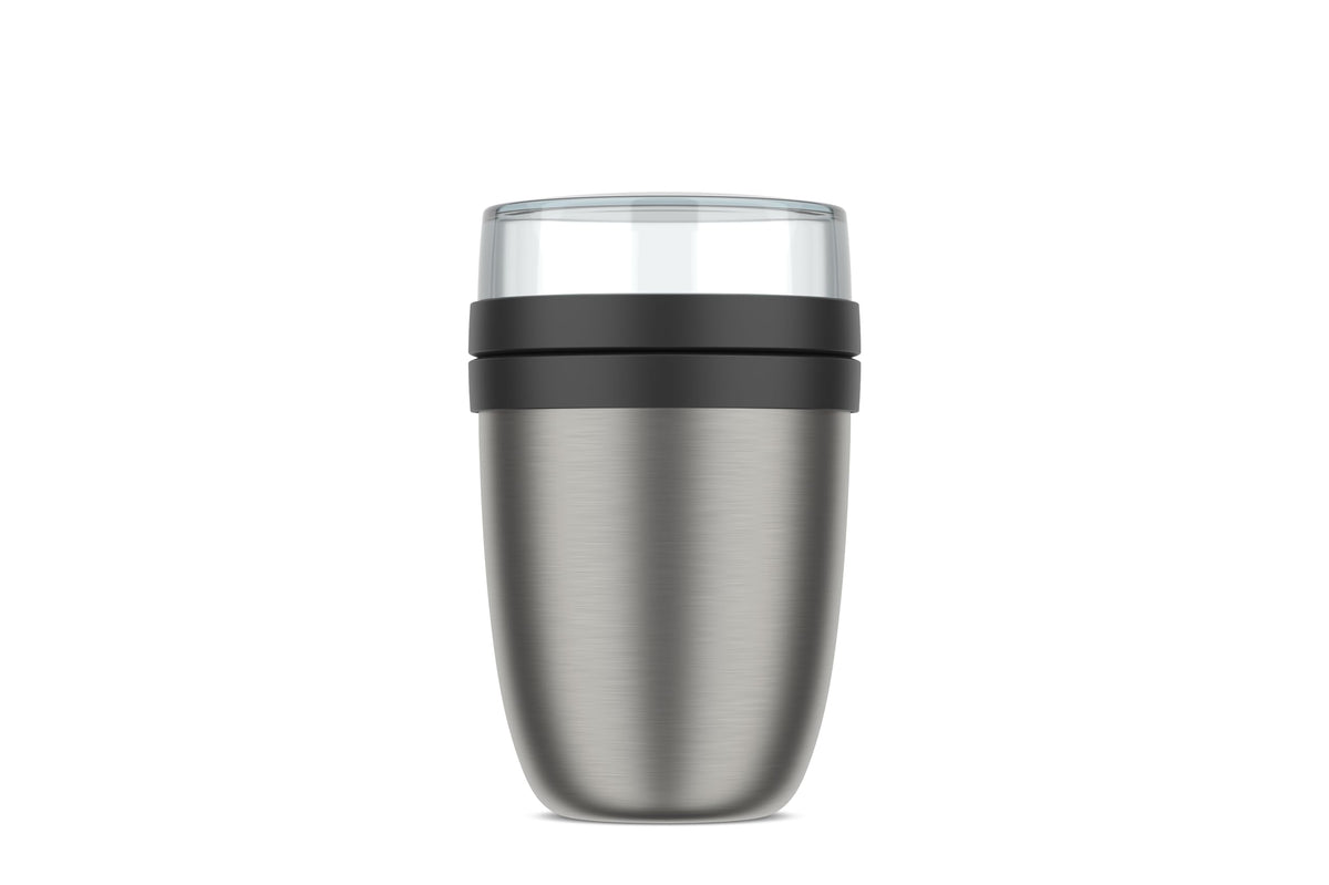 Mepal Thermobehälter Ellipse Lunchpot 500 + 200 ml Nordic black, schwarzer Isolierbehälter mit zwei Fächern