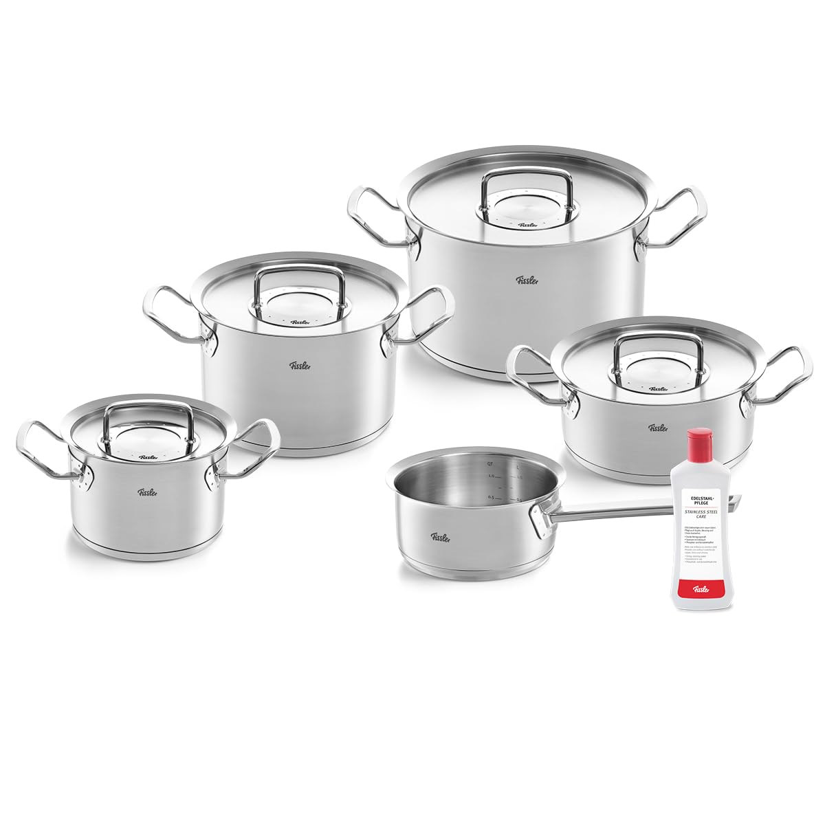 Fissler Original-Profi Collection Kochtopfset – 5-tlg. Edelstahl Induktion. Das glänzende Edelstahl-Topfset ist ideal zum Kochen auf Induktionsherden.