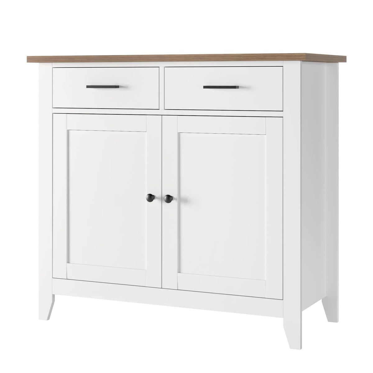 HOCSOK Küchenschrank Landhaus – Sideboard 2 Türen, 2 Schubladen. Weißer Landhausschrank für Stauraum für Küchenutensilien.