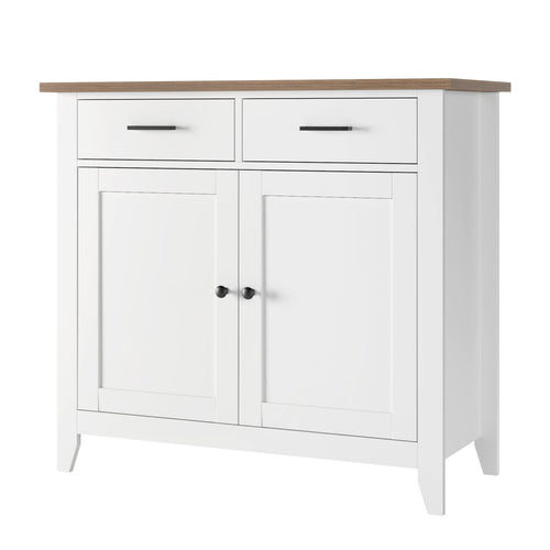HOCSOK Küchenschrank Landhaus – Sideboard 2 Türen, 2 Schubladen. Weißer Landhausschrank für Stauraum für Küchenutensilien.