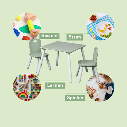 Kesper Kindertisch mit 2 Stühlen, FSC-Faserplatte, weiss/salbeigrün