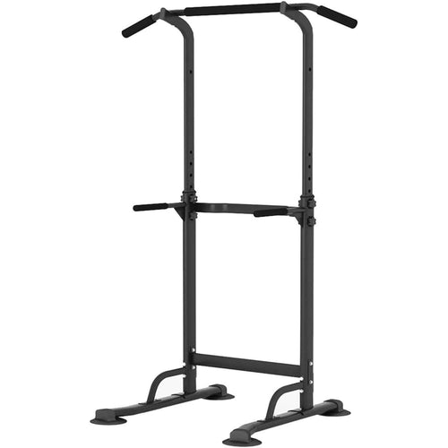 sogesfurniture Kraftturm Dip Station Klimmzugstange höhenverstellbar: Schwarzer Stahlrahmen für Klimmzüge, Dips, Beinheben.