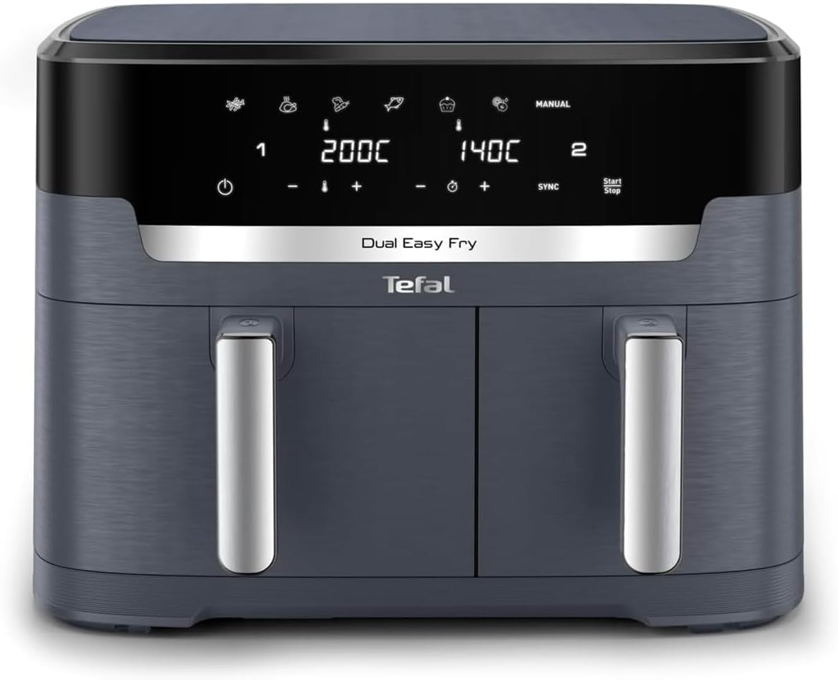 Tefal Dual Easy Fry XXL Heissluftfritteuse - 11L Grau EY942BE0. Zum fettarmen Frittieren, Backen, Braten mit Heissluft.
