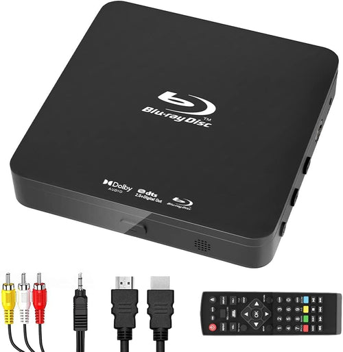 VisionTech Blu-Ray Player 1080p Full HD - Region B2 Dolby Audio. Schwarzer, rechteckiger Player für Blu-ray Discs in Full HD.