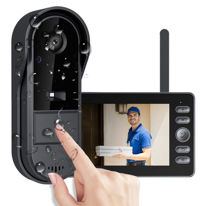 TKMARS Kabellose Türklingel mit Kamera und 4,3-Zoll-Display – IP65-Video-Gegensprechanlage mit Innenmonitor